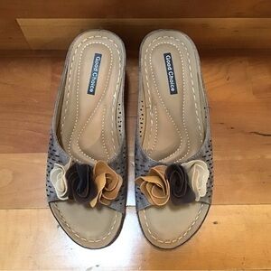 Good Choice Gray and Tan Floral Mules
